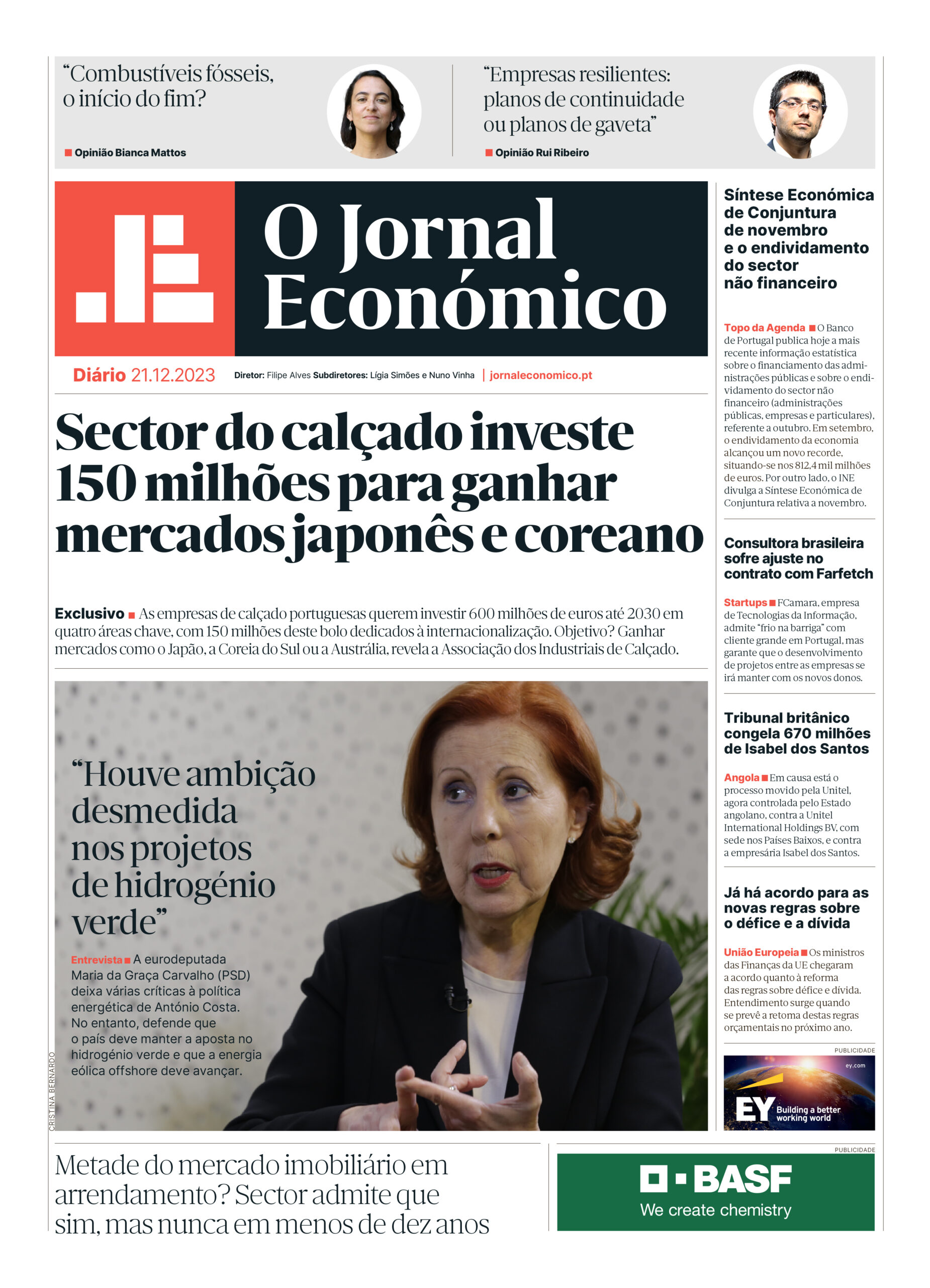 A primeira página do Jornal Económico de 21 de dezembro