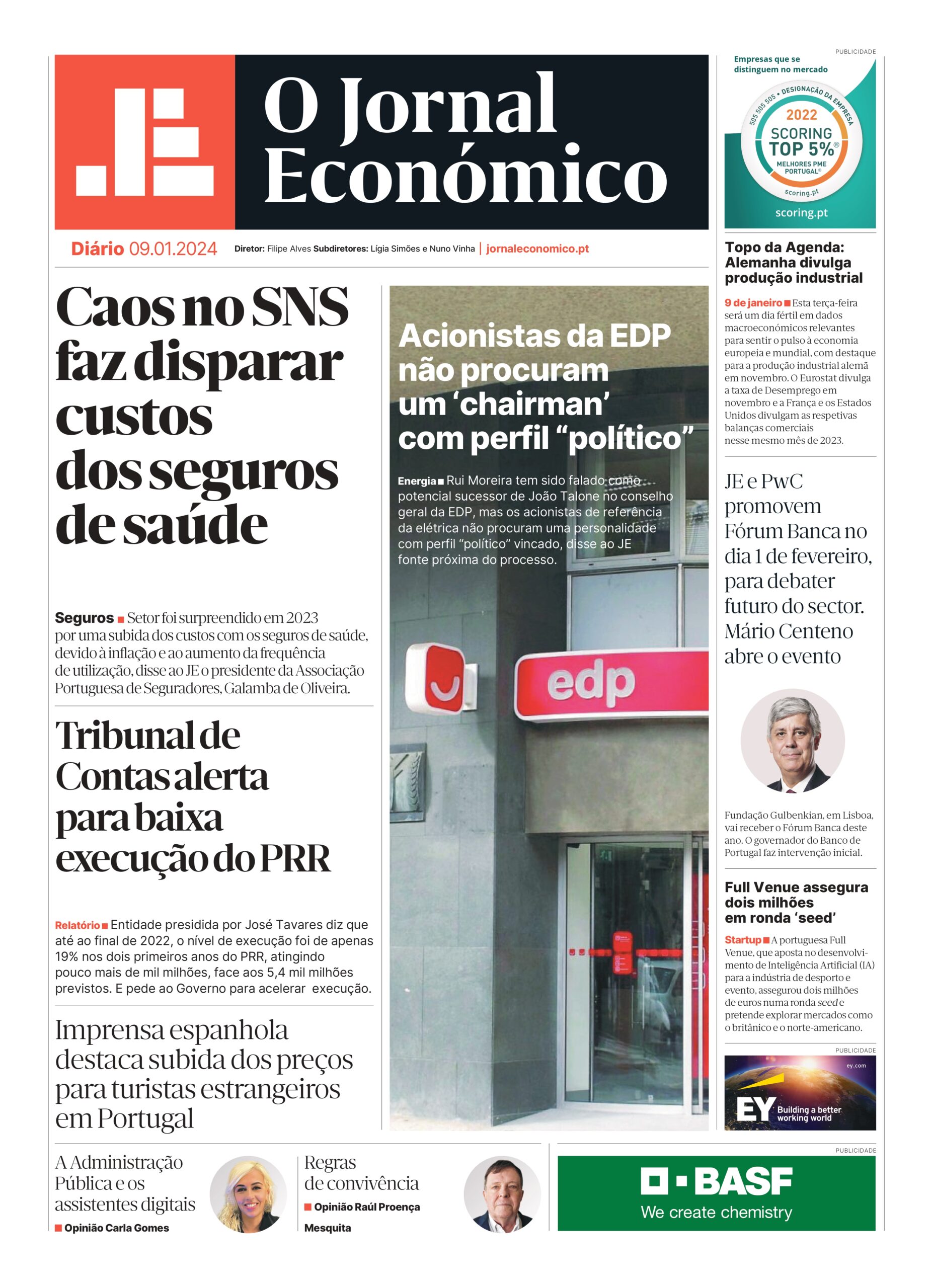 A primeira página do Jornal Económico de 9 de janeiro