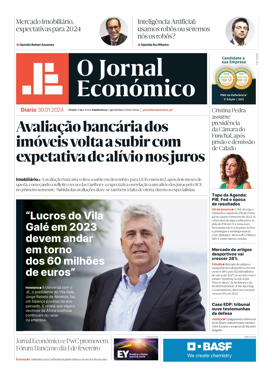 A primeira página do Jornal Económico de 30 de janeiro