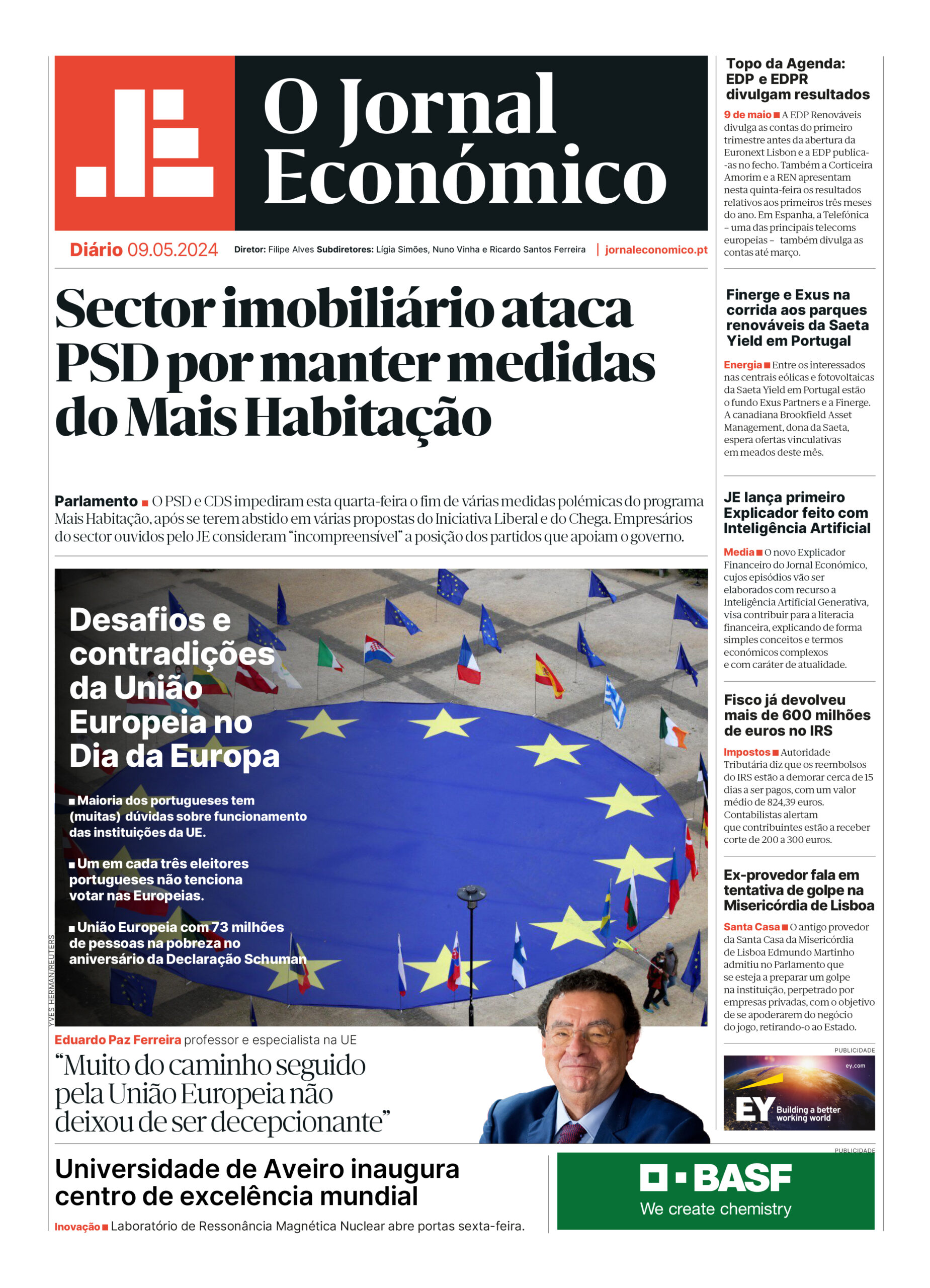 A primeira página do Jornal Económico de 9 de maio