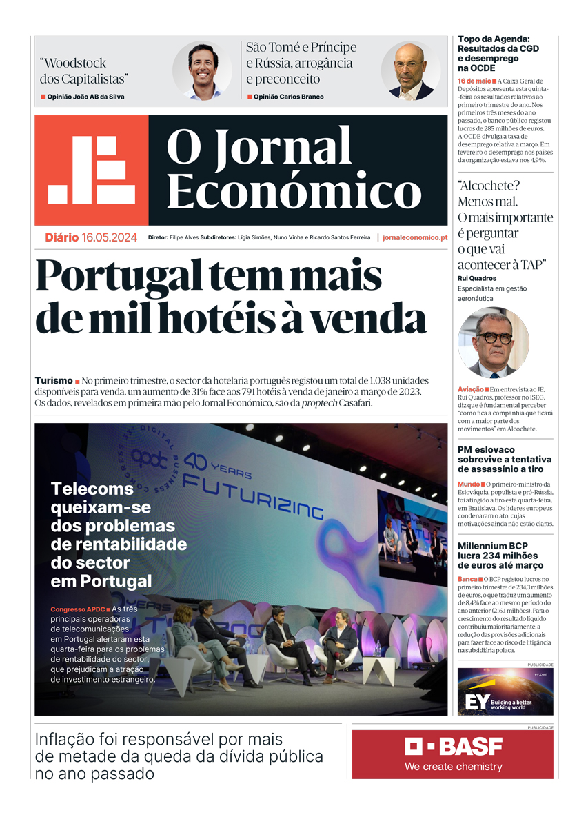 A primeira página do Jornal Económico de 16 de maio