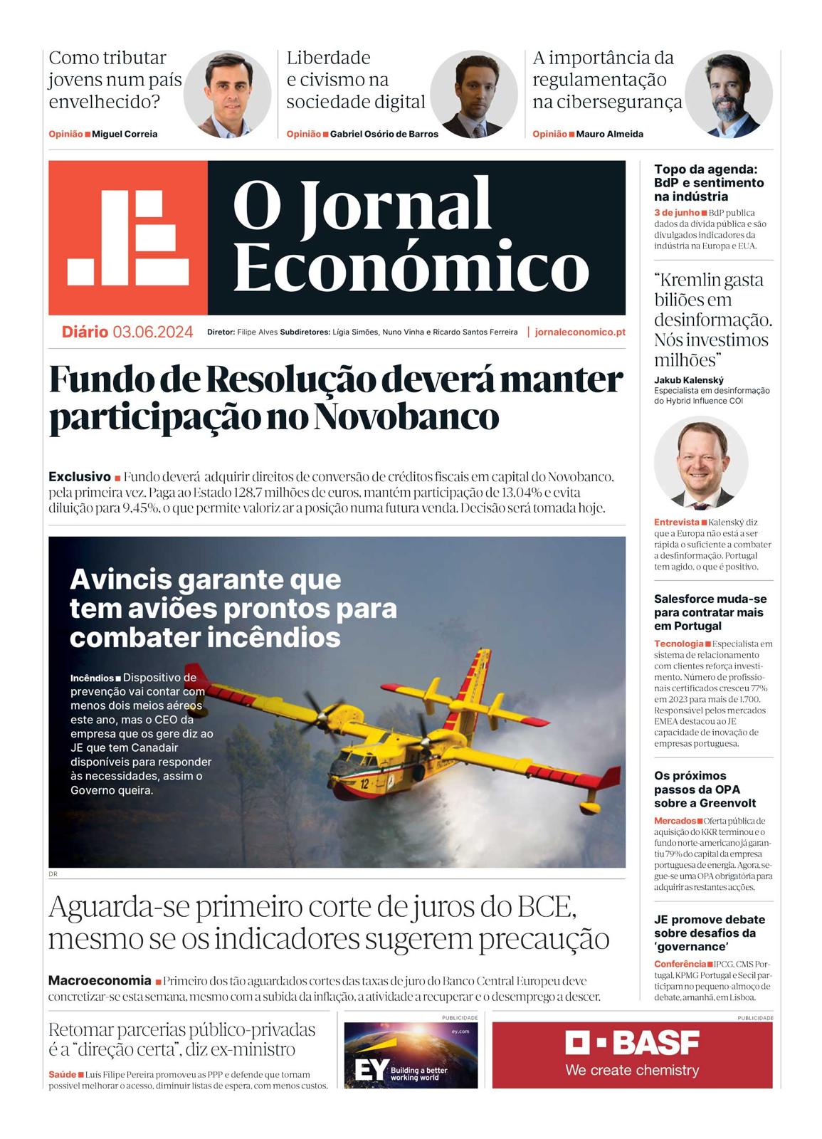 A primeira página do Jornal Económico de 3 de junho