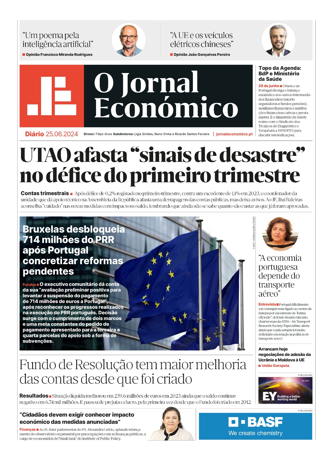 A primeira página do Jornal Económico de 25 de junho