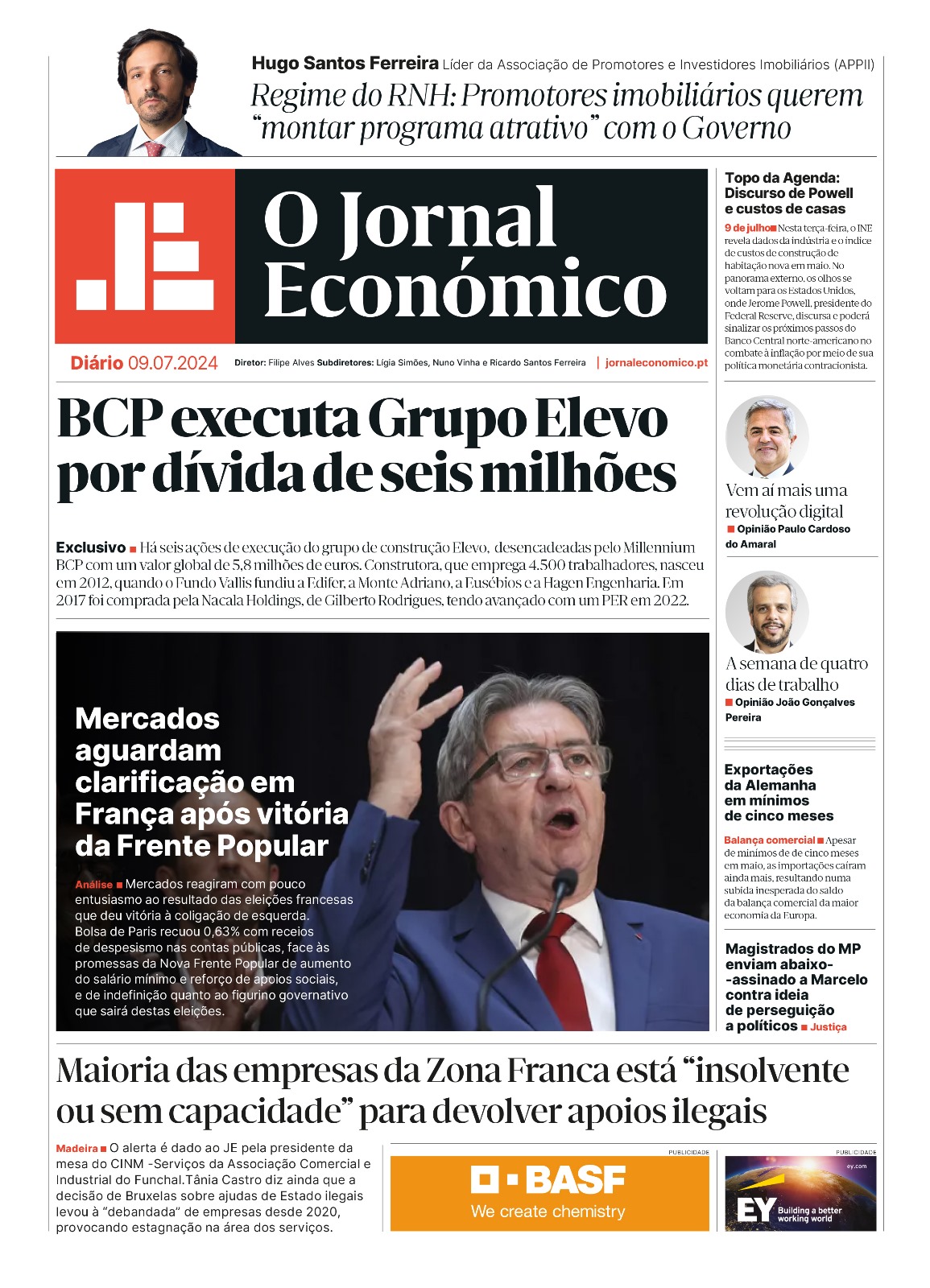 A primeira página do Jornal Económico de 9 de julho