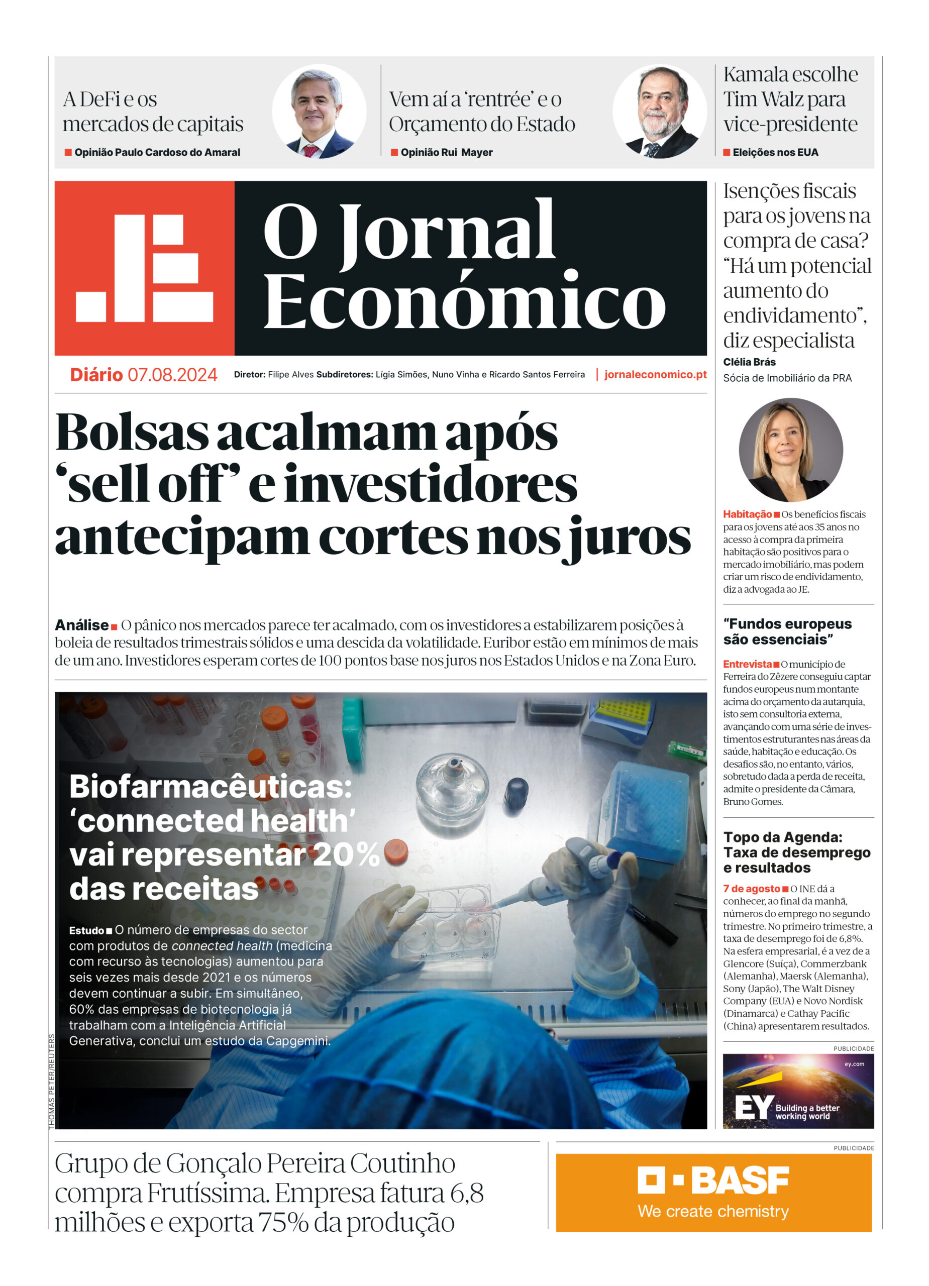 A primeira página do Jornal Económico de 7 de agosto