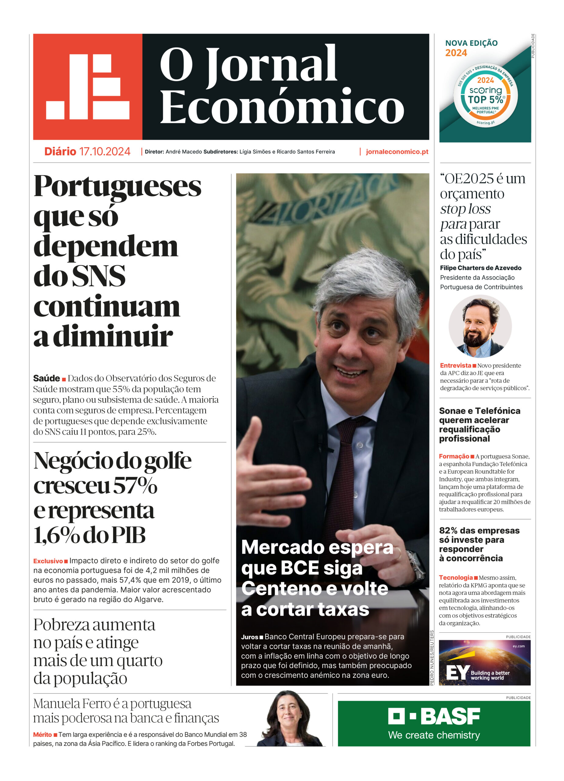 A primeira página do Jornal Económico de 17 de outubro